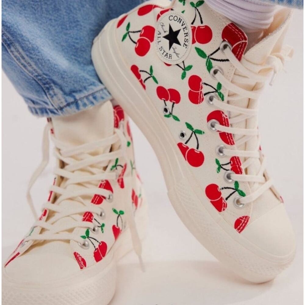 Converse High Top Sneakers Cream with Red Cherry Print